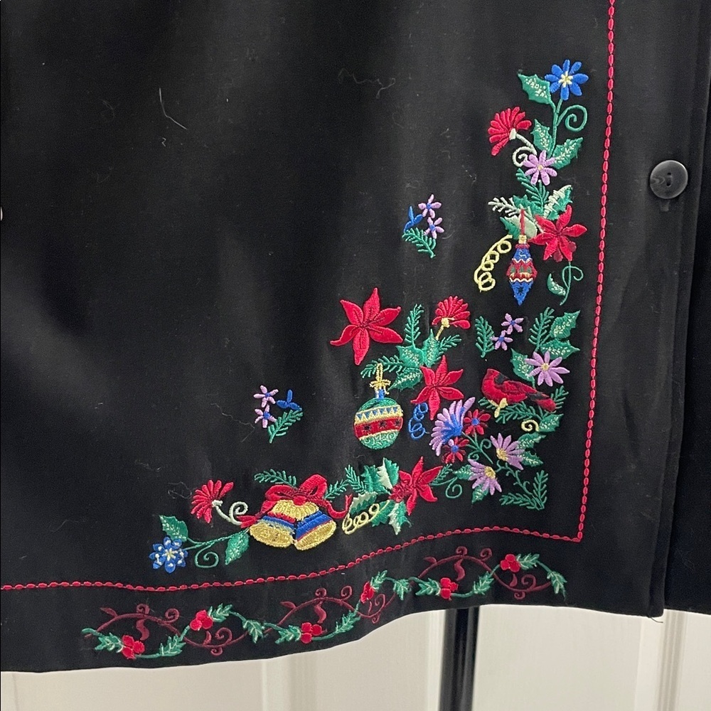 Vintage Velvet Festive Embroidered Black Button Up Shirt/Jacket / Blazer Sz XL - Picture 3 of 16